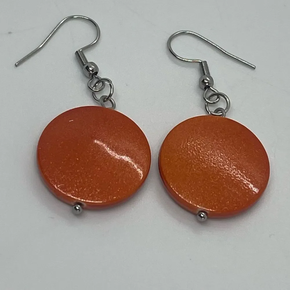 HandCrafted Iridescent Orange Disc Earrings NWT